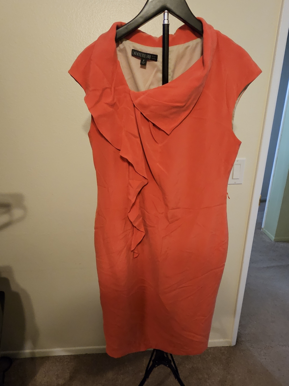 Lafayette 148 New York Coral Ruffle-Front Midi Dress
